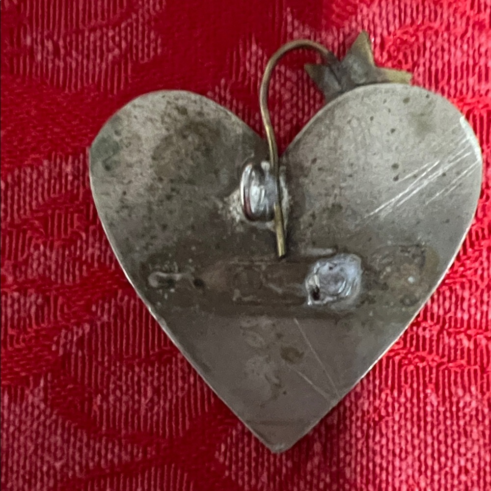 Vintage Silver Tone Heart Pendant Brooch Star Swirl Artisan Jewelry - Picture 4 of 4
